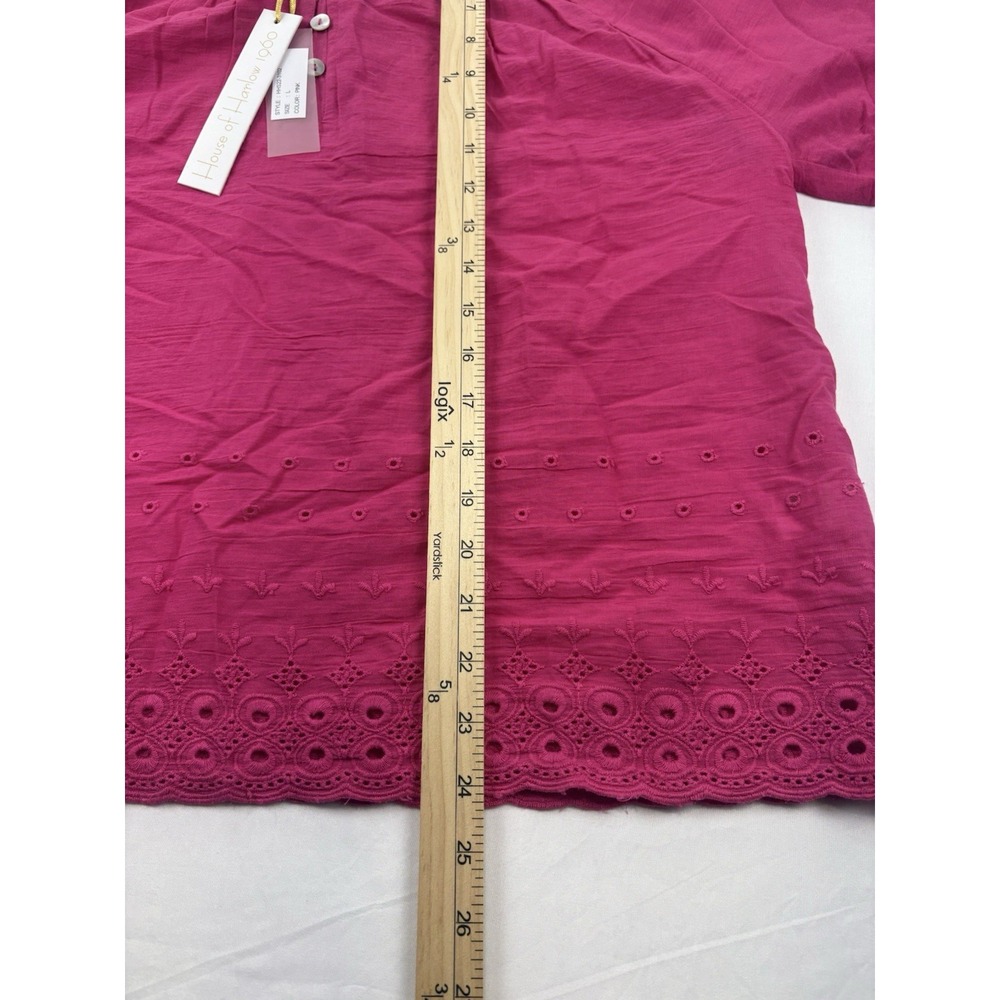 NWT House of Harlow 1960 Puff Sleeves Cotton Blouse, Pink, Women's Large - Picture 8 of 14